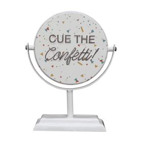 XOXO/CUE The Confetti - 2 Sided Rotating Metal Table Top Decoration- Embossed Metal Signs for Home Decoration-6 x 2.5 x 7.875 Inches