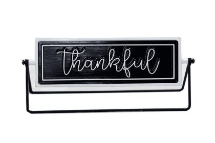 Thankful/Grateful Rotating Metal Tabletop Decor- Embossed Metal Words Modern Freestanding Sign Decor- Black/White- 12 x 3.125 x 4.875 inches