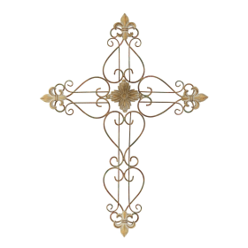 Wall Cross Beige Fleur De Lis Metal