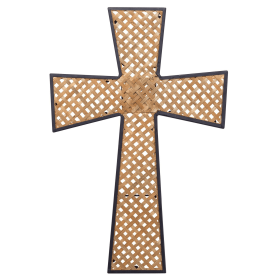 Basket Weave Metal Wood Wall Cross 18"H