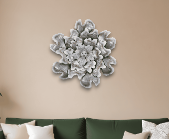 27" X 27" Gray and Off White Galvanized Metal Flower Hanging Dimensional Sculpture