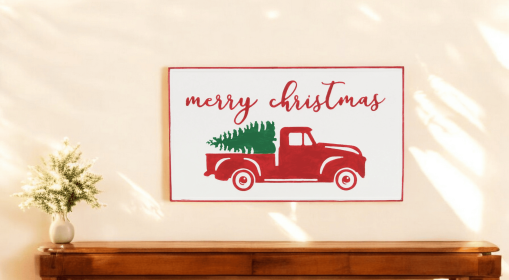 14" X 23" White and Red Handcrafted Merry Christmas Metal Wall Decor