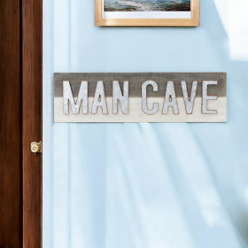 8" X 32" Gray and Brown Man Cave Wood and Metal Wall Decor