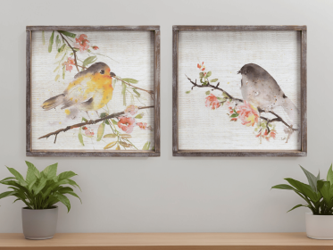 Set of Two 17" X 2" Brown Bird Wood Framed Art