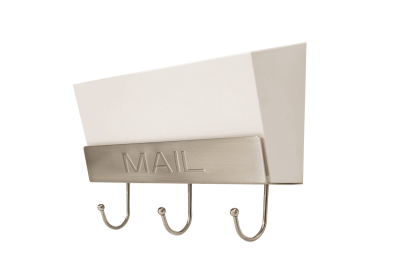 FantasHome Metal Hook Rack with 3 Hooks and Plastic Mail Holder Storage Basket(White)