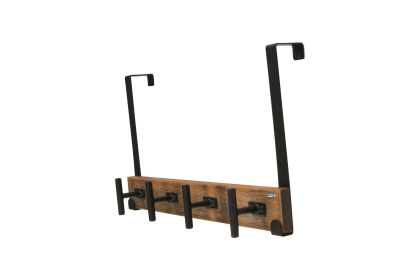 FantasHome 16" Over The Door Hook Rack with 4 Hooks - Black & Brown