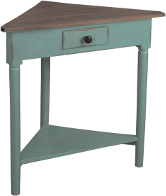 Sunset Trading Cottage Corner End Table with Shelf | Distressed Beach Blue/ Raftwood Brown Solid Wood | Fully Assembled Triangle Accent Stand