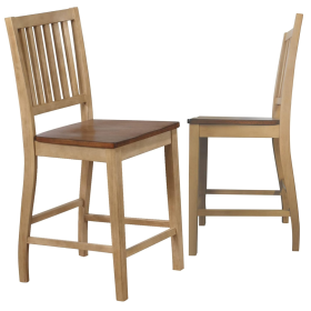 Sunset Trading Brook Slat Back Barstool | Two Tone Light Brown Wood | Counter Height Stool | Set of 2