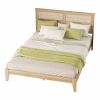 Queen Size Rubber Wooden, Solid Wooden Bed with Rattan Headboard, Enhanced by Support Feet