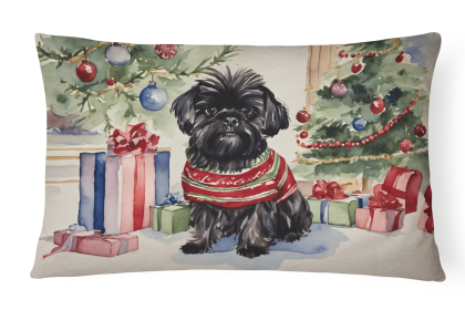 Waiting on Christmas Throw Pillow (Dog Breed: Affenpinscher 1210)
