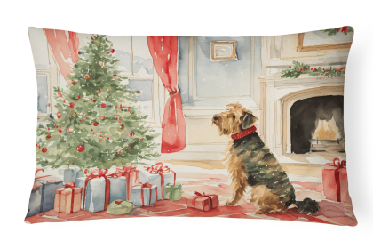 Waiting on Christmas Throw Pillow (Dog Breed: Airedale Terrier 1213)