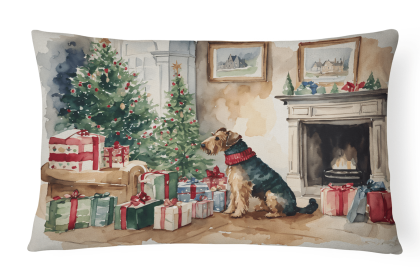 Waiting on Christmas Throw Pillow (Dog Breed: Airedale Terrier 1214)