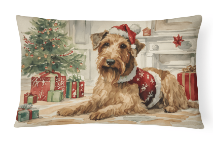 Waiting on Christmas Throw Pillow (Dog Breed: Airedale Terrier 1215)