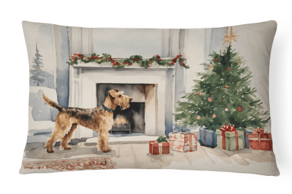 Waiting on Christmas Throw Pillow (Dog Breed: Airedale Terrier 1216)