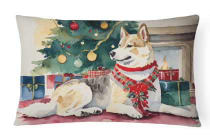 Waiting on Christmas Throw Pillow (Dog Breed: Akita 1220)