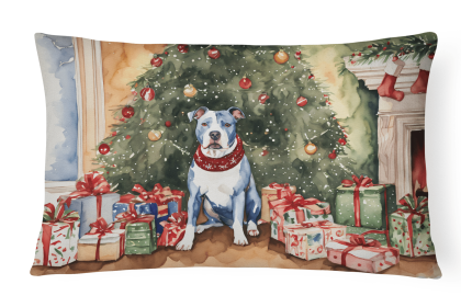 Waiting on Christmas Throw Pillow (Dog Breed: Pit Bull Terrier 1224)