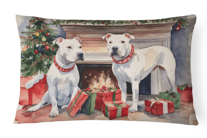 Waiting on Christmas Throw Pillow (Dog Breed: Pit Bull Terrier White1225)