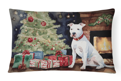 Waiting on Christmas Throw Pillow (Dog Breed: Pit Bull Terrier White1226)