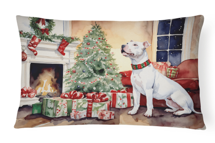 Waiting on Christmas Throw Pillow (Dog Breed: Pit Bull Terrier White1227)