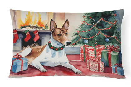 Waiting on Christmas Throw Pillow (Dog Breed: Basenji 1235)