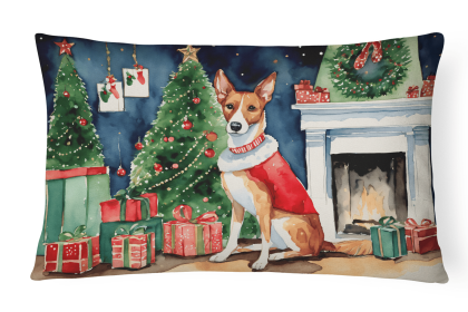 Waiting on Christmas Throw Pillow (Dog Breed: Basenji 1236)