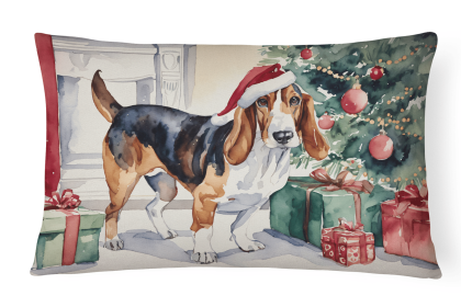 Waiting on Christmas Throw Pillow (Dog Breed: Basset Hound 1238)