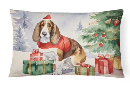Waiting on Christmas Throw Pillow (Dog Breed: Basset Hound 1240)