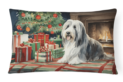 Waiting on Christmas Throw Pillow (Dog Breed: Bearded Collie 1249)