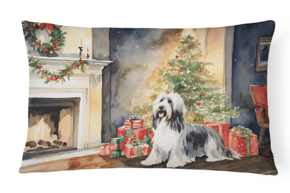 Waiting on Christmas Throw Pillow (Dog Breed: Bearded Collie 1250)