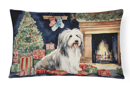 Waiting on Christmas Throw Pillow (Dog Breed: Bearded Collie 1251)