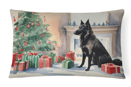 Waiting on Christmas Throw Pillow (Dog Breed: Belgian Sheepdog 1254)
