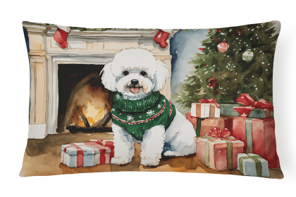 Waiting on Christmas Throw Pillow (Dog Breed: Bichon Frise 1264)