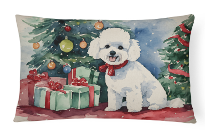 Waiting on Christmas Throw Pillow (Dog Breed: Bichon Frise 1265)