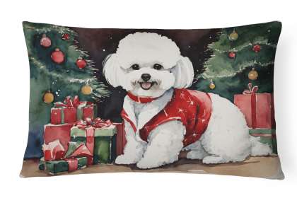 Waiting on Christmas Throw Pillow (Dog Breed: Bichon Frise 1266)