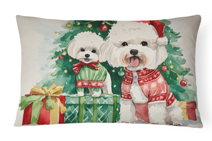 Waiting on Christmas Throw Pillow (Dog Breed: Bichon Frise 1267)