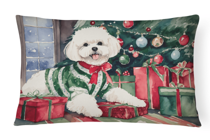 Waiting on Christmas Throw Pillow (Dog Breed: Bichon Frise 1268)