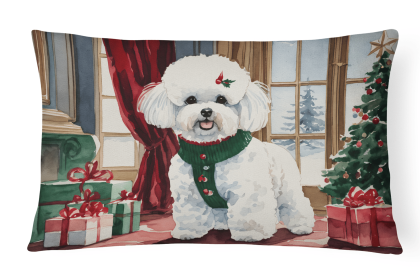 Waiting on Christmas Throw Pillow (Dog Breed: Bichon Frise 1269)