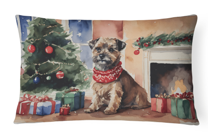 Waiting on Christmas Throw Pillow (Dog Breed: Border Terrier 1273)