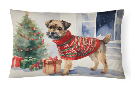 Waiting on Christmas Throw Pillow (Dog Breed: Border Terrier 1274)