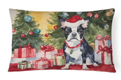 Waiting on Christmas Throw Pillow (Dog Breed: Boston Terrier 1275)