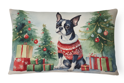 Waiting on Christmas Throw Pillow (Dog Breed: Boston Terrier 1276)