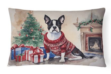 Waiting on Christmas Throw Pillow (Dog Breed: Boston Terrier 1277)
