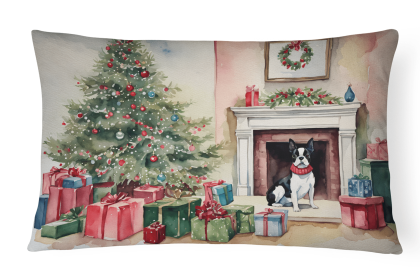 Waiting on Christmas Throw Pillow (Dog Breed: Boston Terrier 1278)