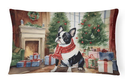 Waiting on Christmas Throw Pillow (Dog Breed: Boston Terrier 1279)