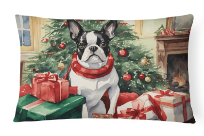 Waiting on Christmas Throw Pillow (Dog Breed: Boston Terrier 1280)