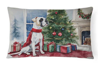 Waiting on Christmas Throw Pillow (Dog Breed: Boxer White 1282)