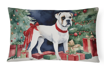 Waiting on Christmas Throw Pillow (Dog Breed: Boxer White 1284)