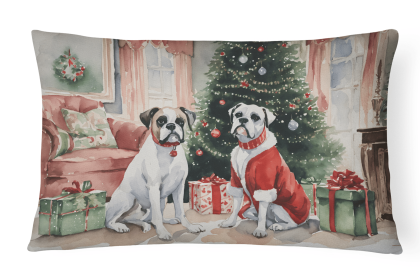 Waiting on Christmas Throw Pillow (Dog Breed: Boxer White 1286)