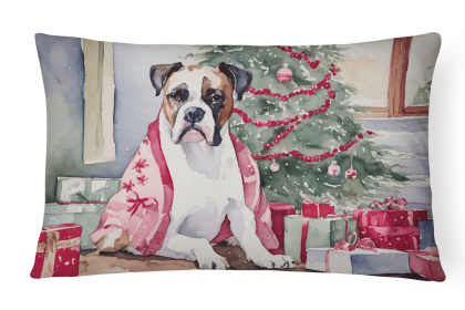 Waiting on Christmas Throw Pillow (Dog Breed: Boxer White 1289)