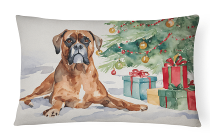 Waiting on Christmas Throw Pillow (Dog Breed: Boxer Fawn 1294)